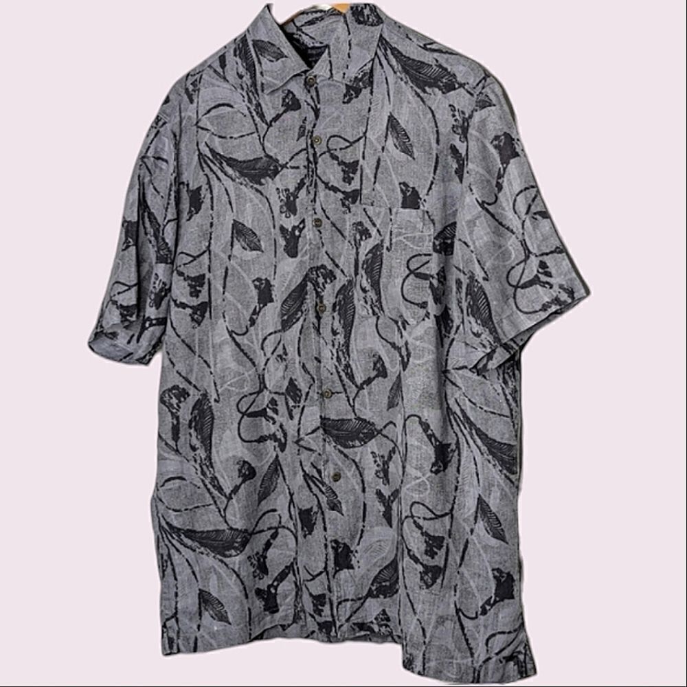 ZegnaSport Grey Black Linen shirt Sleeve Button Down Shirt size L